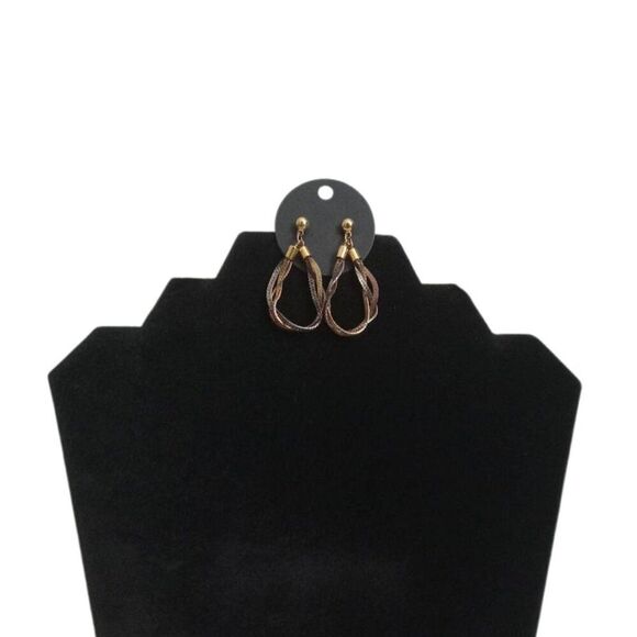 Gold Silver and Bronze Toned Interlocked Metal Herringbone Chain Drop Earrings - Picture 1 of 9